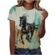 thumbnail image 1 of Tops de Ajuste Suelto para las Mujeres Nueva Manga Corta Cuello Redondo Suéter Caballo Casual Impreso Camiseta, Ligero Top de Verano, 1 of 6