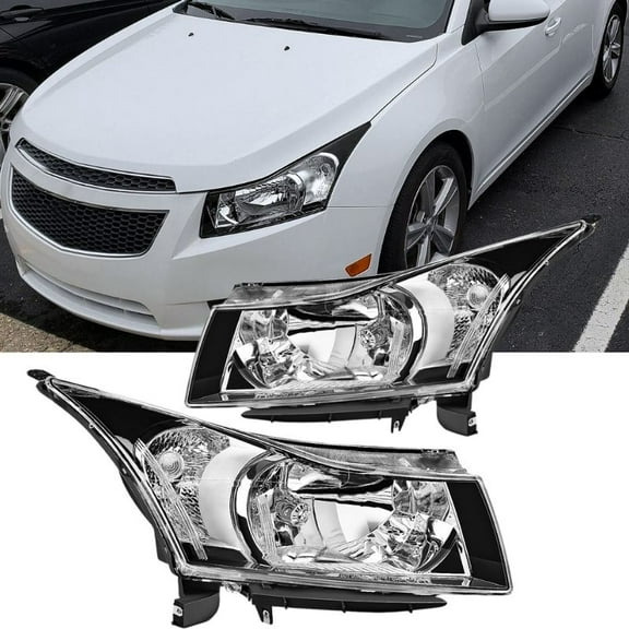 Headlight Assembly Compatible with 2011 - 2015 Chevy Cruze 2016 Cruze Limited Replacement Headlamp Clear Reflector Driver & Passenger Side, Chrome Housing
