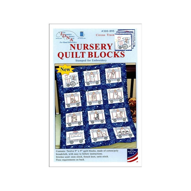 Jack Dempsey Nursery Quilt Blocks CircusTrain 12pc