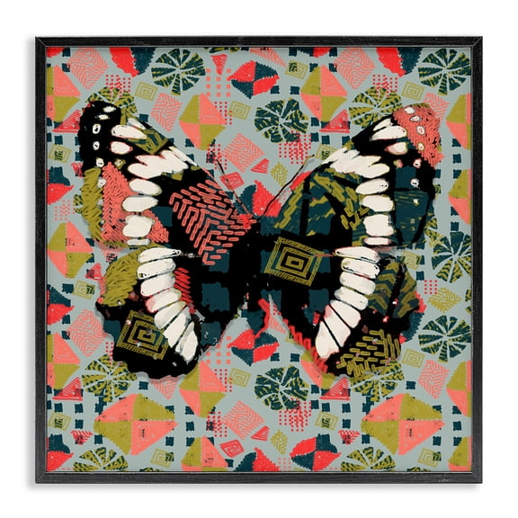 Stupell Industries Eclectic Butterfly On Pink Blue Pattern Black Framed Giclee Art, 12 x 12, by Karen Dreyfus