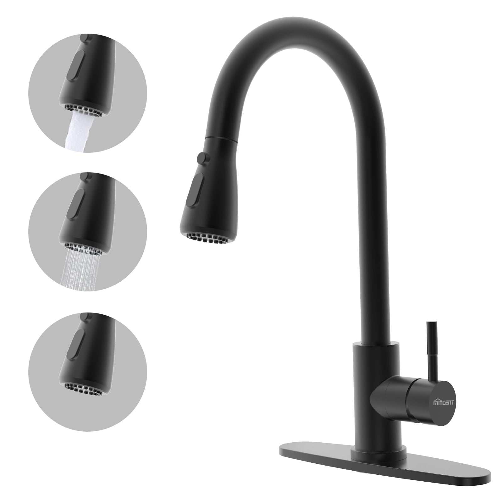 MITCENT Pull Down Black Kitchen Faucet with Sprayer Single Handle Sink Faucet