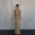 thumbnail image 5 of Hollow Out Women's Halter O-Neck Sleeveless Backless High Waist Sparkling Webbing Sexy Long Dress, Solid Color, 5 of 22
