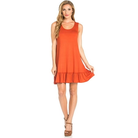sassy apparel scoop ruffle sleeveless knee accent comfortable skirt neck solid soft above womens mini spring summer dress