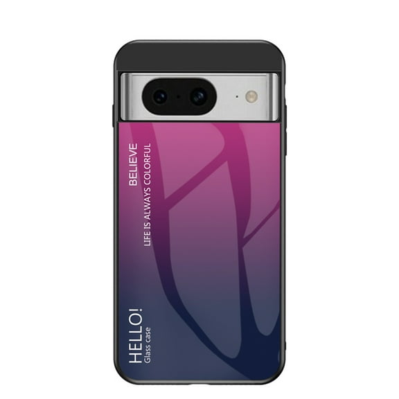 Luxury Light Gradient Google Pixel 8A Case, Ultra Thin Tempered Glass Back Cover, Soft TPU Bumper Protective Google Pixel 8A Phone Case Anti-Scratch Cute for Women Girls,Rose