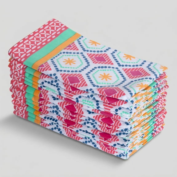 Fingercraft Cloth Napkins, Set of 12 Cotton Printed Napkins Cloth 20 x 20 Inch Large, Mitered Corner Washable Table Napkins Perfect for Everyday Dining Weddings Holidays Christmas Coral Oasis