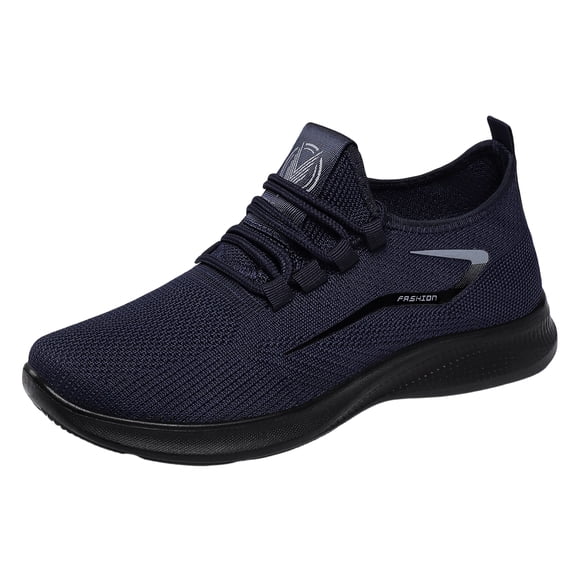 GrmtClth No Tie Quick Elastic Lace Knit Trainers for Men Hollow Mesh Cushioned Shock Absorb Anti Slip Outdoor Commuter Sneakers Blue (US/8)