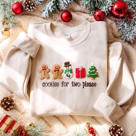 Cookies For Two Please Embroidered Sweatshirt, Pregnancy Announcement Christmas Embroidery Shirt, Pregnancy Reveal Tee, Maternity Xmas Gifts