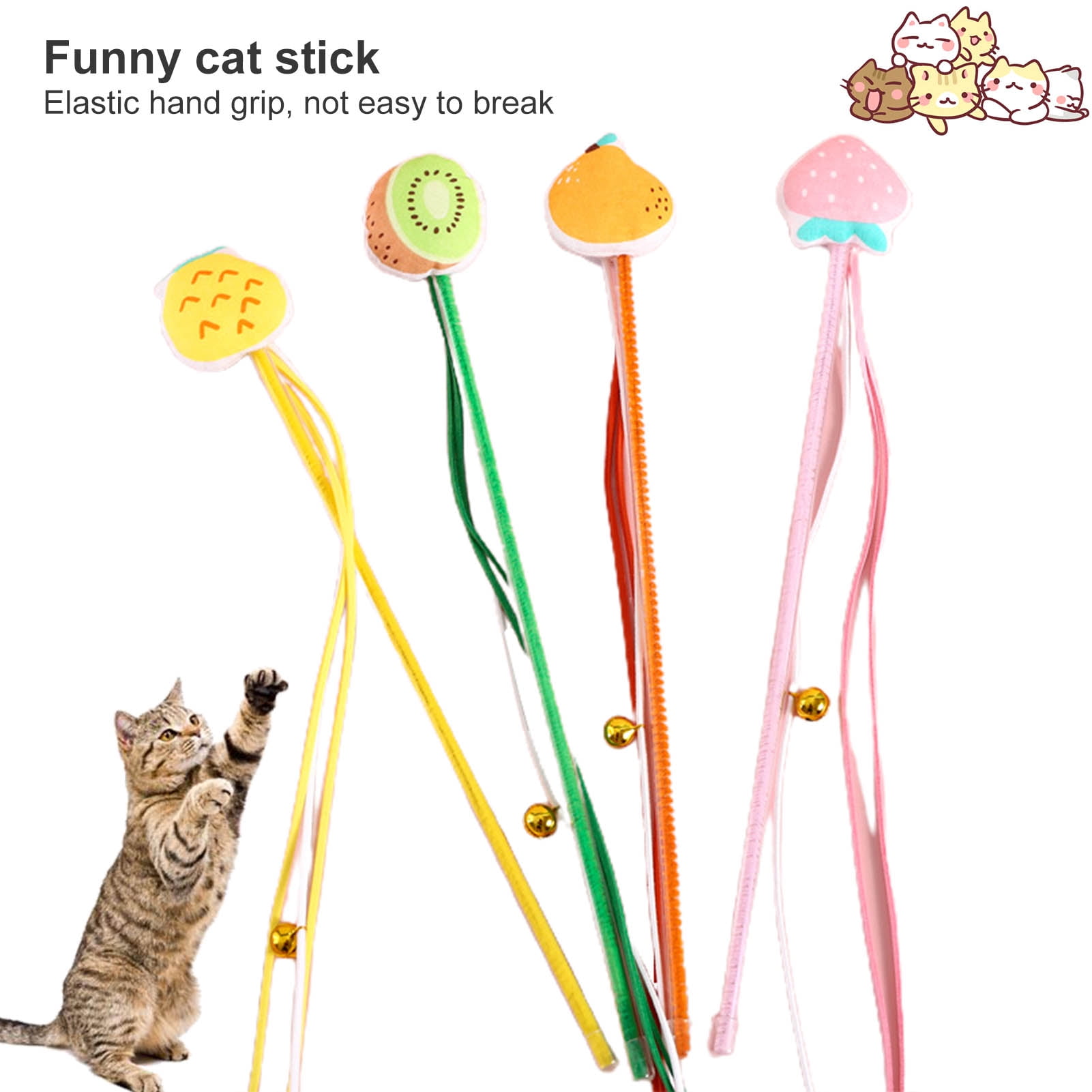 Shulemin Cats Wand Toy Cartoon Fruit Pattern, Elastic Rod Pet Kitten