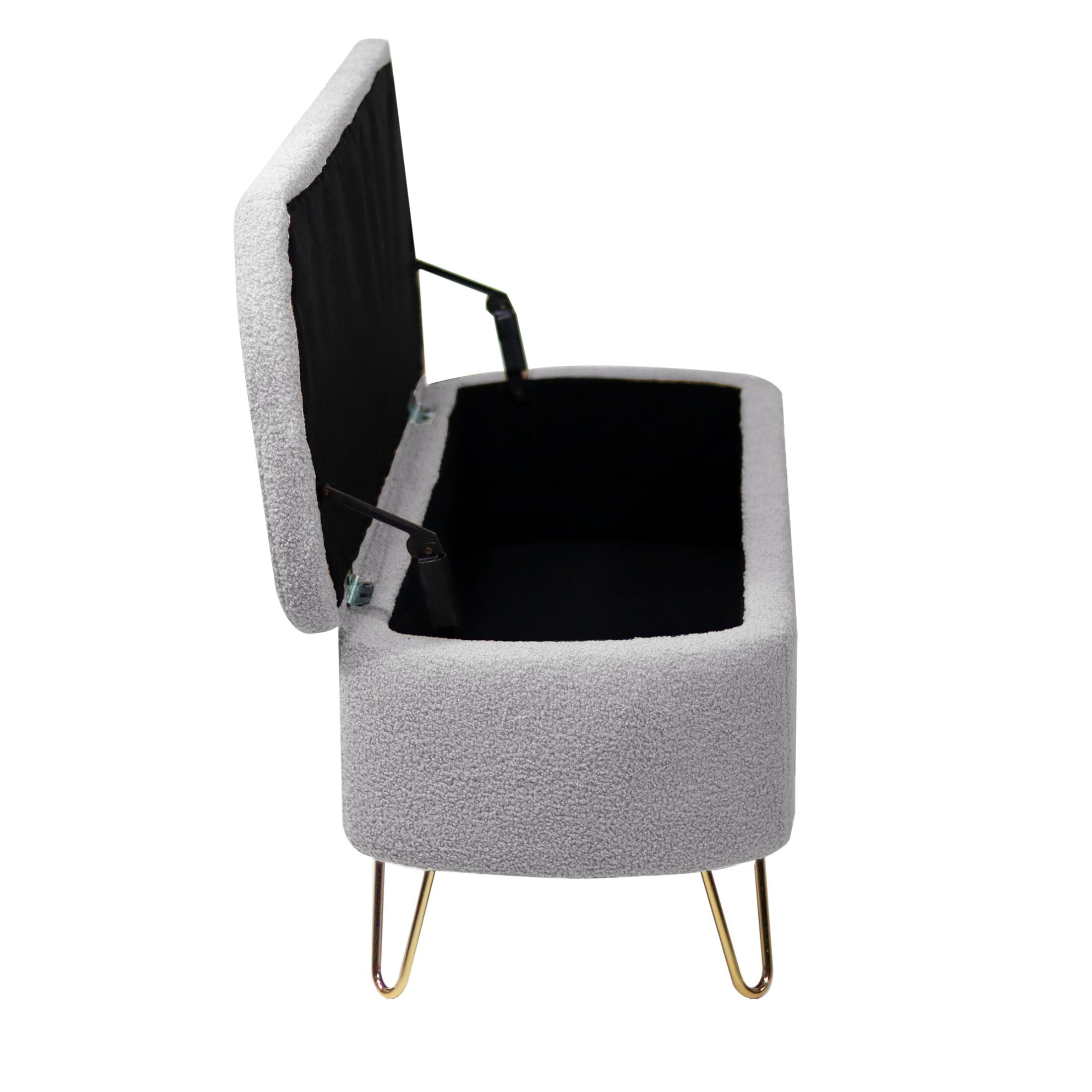 DEALTOPS Stylish Faux Fur Storage Bench, Oval Ottoman with Storage Space and Metal Legs, Gray