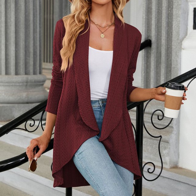 Cárdigan Ligero Cárdigan ligero para mujer Estilo informal Cárdigan de verano Traje de vacaciones irregular Cgtredaw Vino Tinto Xl para Mujer