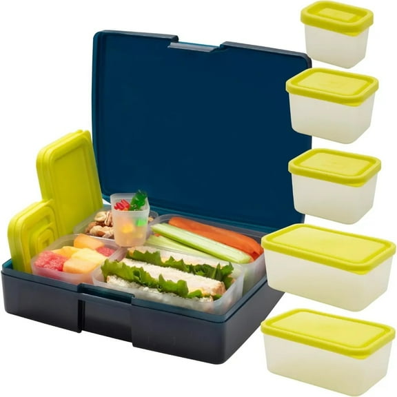 Bentology Bento Lunch Box with 5 Removable Containers – Includes Measurements for Portion Control – On-the-Go Meal and Snack Packing (Translucent Midnight)