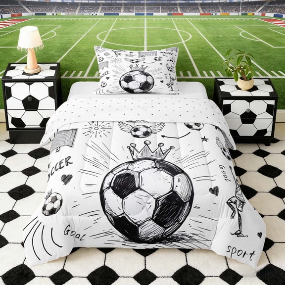 Erosebridal Sketch Soccer Twin Comforter Sets, Sport Bedding Set for Boys and Girls, Reversible 2-Piece, 1 Comforter and 1 Pillowcase