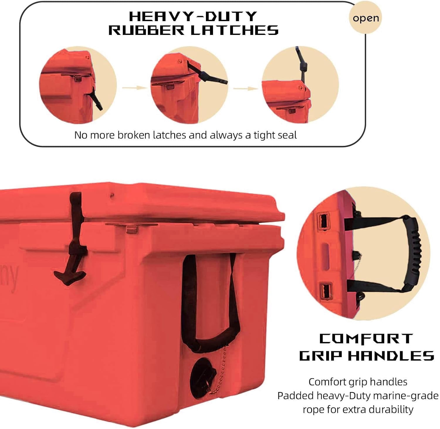 65QT Portable Cooler with Wheels, Outdoor Ice Chest Box for Fishing Party Beach Drink Beverage Camping Picnic Boat Barbecue