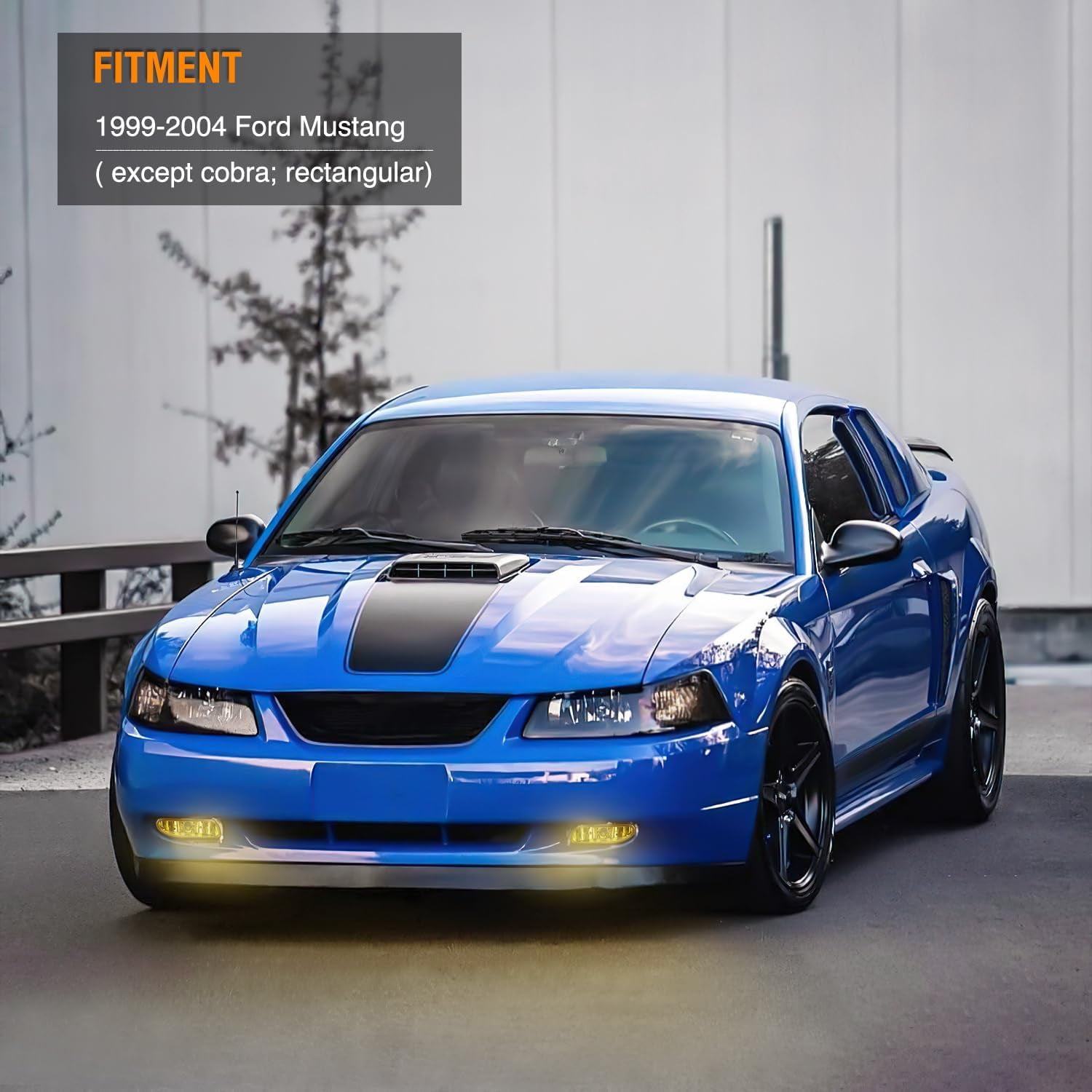 Nilight Fog Lights Assembly Compatible with 1999 2000 2001 2002 2003 2004 Ford Mustang 1999-2004 Mustang Fog Lamp Replacement Amber Lens w/12V 880 27W Bulbs