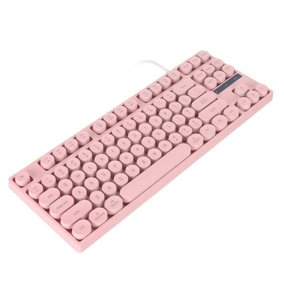 Retro Round Keycaps Gaming Keyboard, 87 Keys Compact USB Wired Mechanical Keyboard, QWERTY Layout RGB  Backlit Ergonomic Keyboard For Win XP And For OS X Laptop