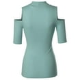 thumbnail image 3 of FashionOutfit Women's Lightweight Solid Stretch Ribbed Turtleneck Open Shoulder Top, 3 of 4