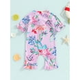 thumbnail image 3 of Bagilaanoe Newborn Baby Girls One-Piece Swimsuit Floral Short Sleeve Zipper Rashguard Swimwear 3M 6M 12M 18M Infant Ruffles Summer Bathing Suit, 3 of 7