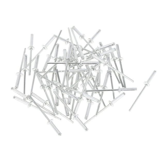 Remaches ciegos de gran reborde con cabeza de cúpula Tono plateado 50 Pcs Diámetro de agarre 3mm Longitud de agarre 16mm Diámetro del reborde 6mm Aleación de aluminio Hierro