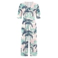 thumbnail image 5 of Sokhug Womens Floral Print V Neck Jumpsuit 3/4 Sleeve Wide Leg Cropped Pants with Pockets Casual Summer Romper, 5 of 5