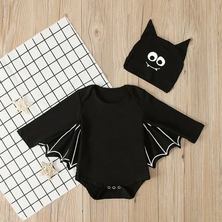 

KONBECA Baby Boys Girls Rompers Infants Pure Cotton Coverall Toddler Baby Boys Girls Bodysuit Cotton Bat Sleeve Halloween Cute Hat Jumpsuit Suit Outfits (0-18 Months)