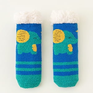Chaussettes en velours de corail imprimé Nouveau modèle Chausse chaude Mignon Plush Ear Imprimer Chauses Super Velvet en corail doux Chausettes enfant haute 0 Aux 3 Chaussettes de sport vieux années Chausse multicolore
