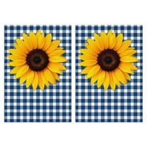 2 Pcs Funny Kitchen Towels,Sunflower on Blue Checkered Background Microfiber Dish Towels,Kitchen Tea Towels,Kitchen Towel Set (18" X 26")