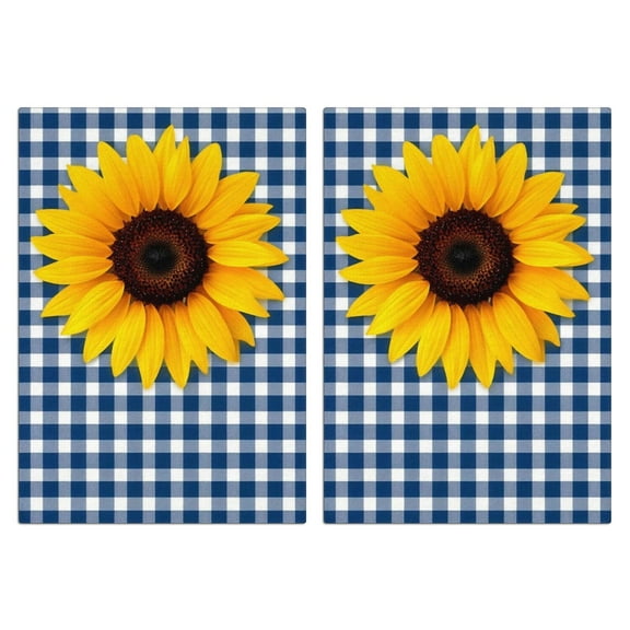 2 Pcs Funny Kitchen Towels,Sunflower on Blue Checkered Background Microfiber Dish Towels,Kitchen Tea Towels,Kitchen Towel Set (18" X 26")