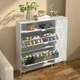 thumbnail image 5 of Eclife Flip Drawers Entryway Shoes Cabinets with Doors Narrow Slim 20 Pair 3 Tier Shoe Rack Freestanding Modern Shoes Storage Organizer Shelves, White, 5 of 9