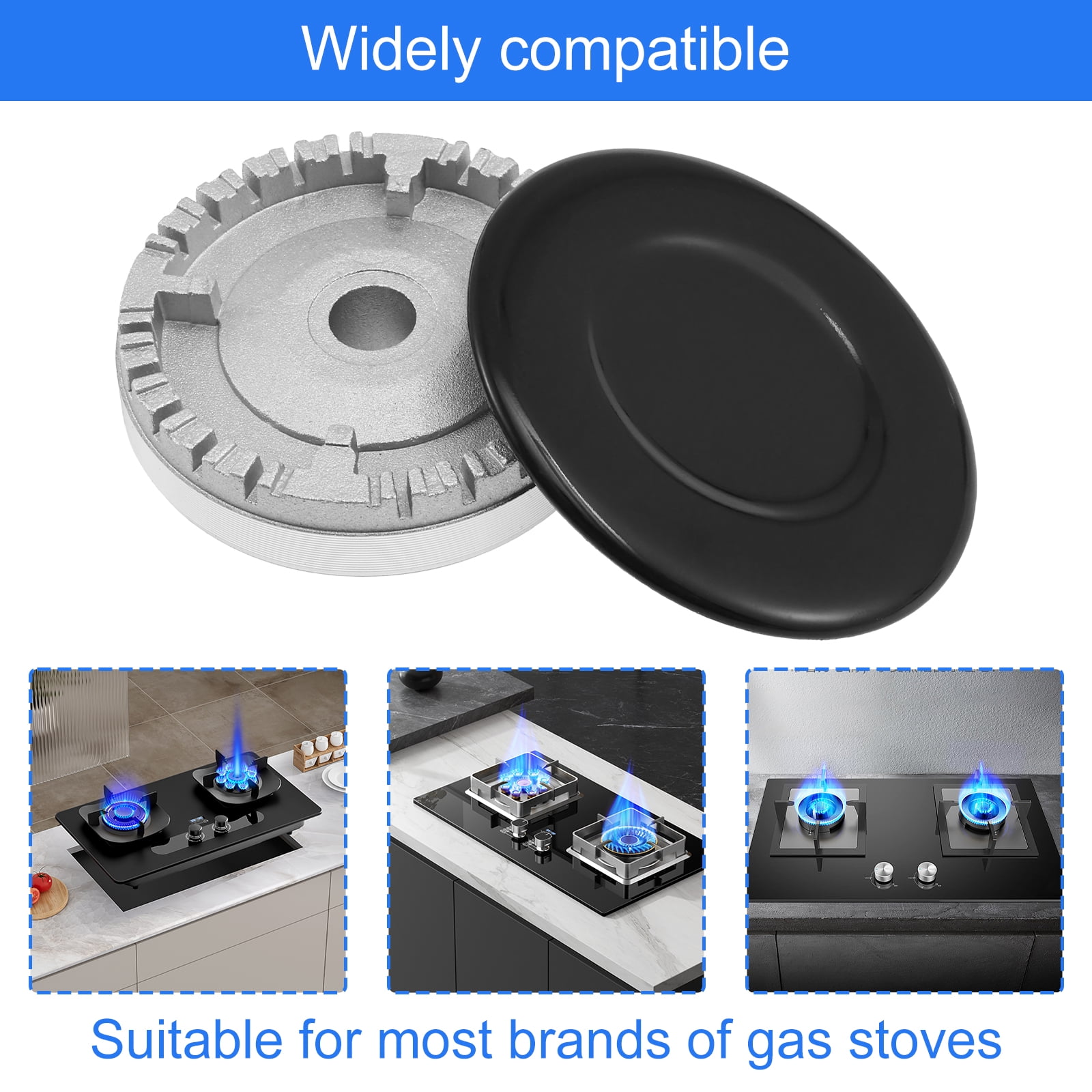 4 Pcs Cooker Hat Set Metal Cooktop Burner Cap and Burner Head Replacement Kit Heat Resistant Gas Stove Burner Caps for Most Gas Stove Burners 1 Large 1 Small and 2 Middle