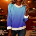 thumbnail image 2 of UTSJKR Christmas Sweatshirts for Women, Faux Fur Trim Casual Loose Long Sleeve Pullover Crewneck Long Sleeve Gradient Pullover Blue XL, 2 of 5