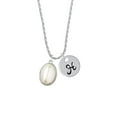 thumbnail image 2 of Delight Jewelry Silvertone Small Cream Imitation Pearl Silvertone Script Initial Disc - H - Charm Necklace, 20"+3", 2 of 4