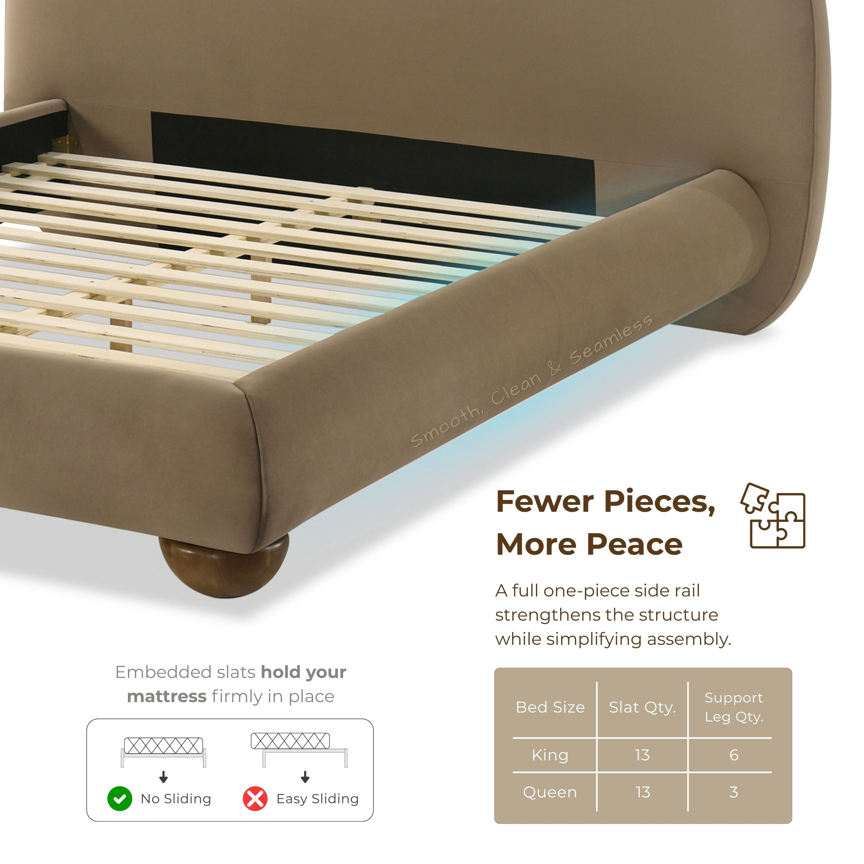 Furniture of America Morano Modern Velvet Queen Camel Headboard Platform Bed, Brown