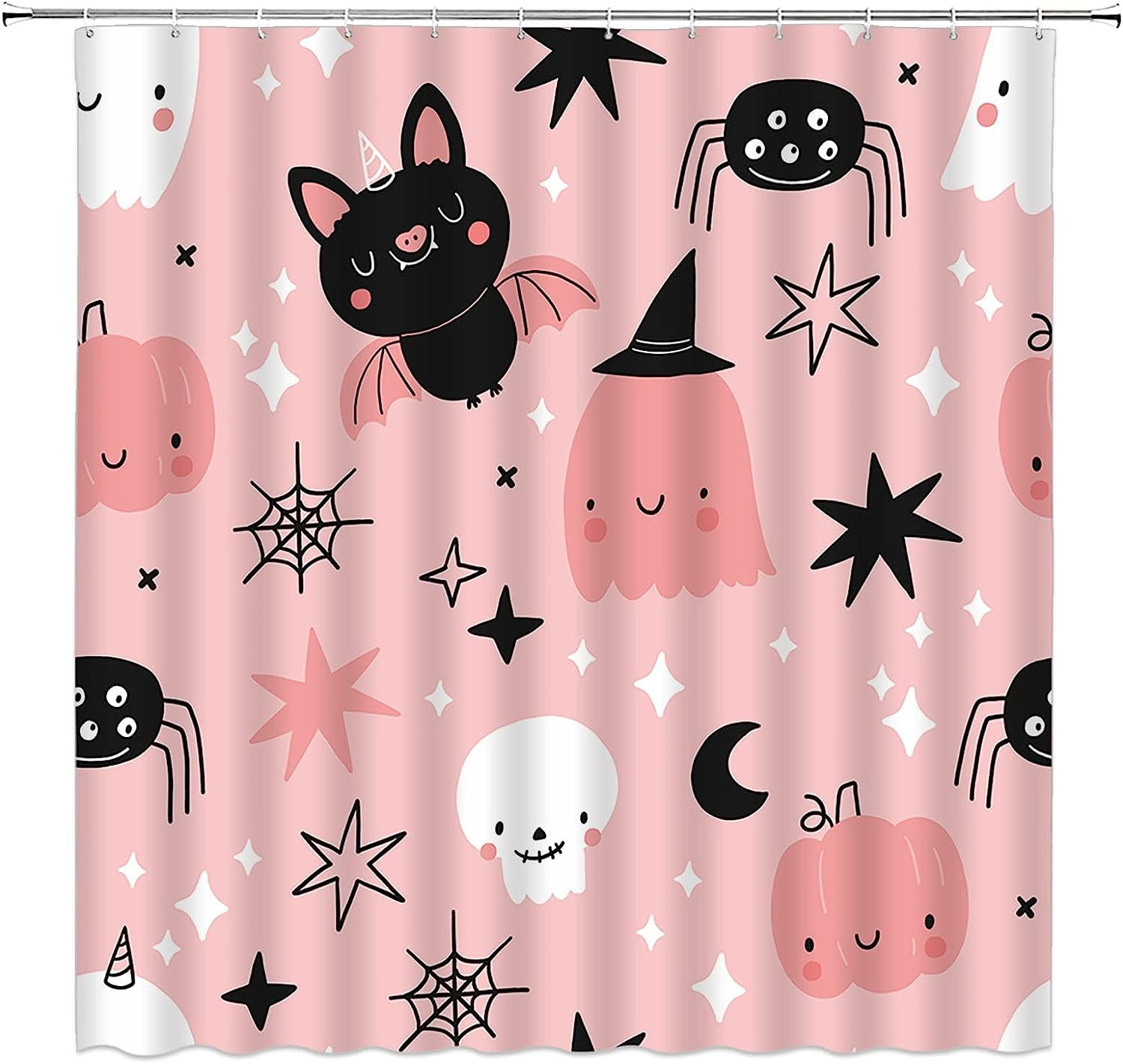 JOOCAR Happy Halloween Shower Curtain Spooky Cute Ghost Pumpkin Bats