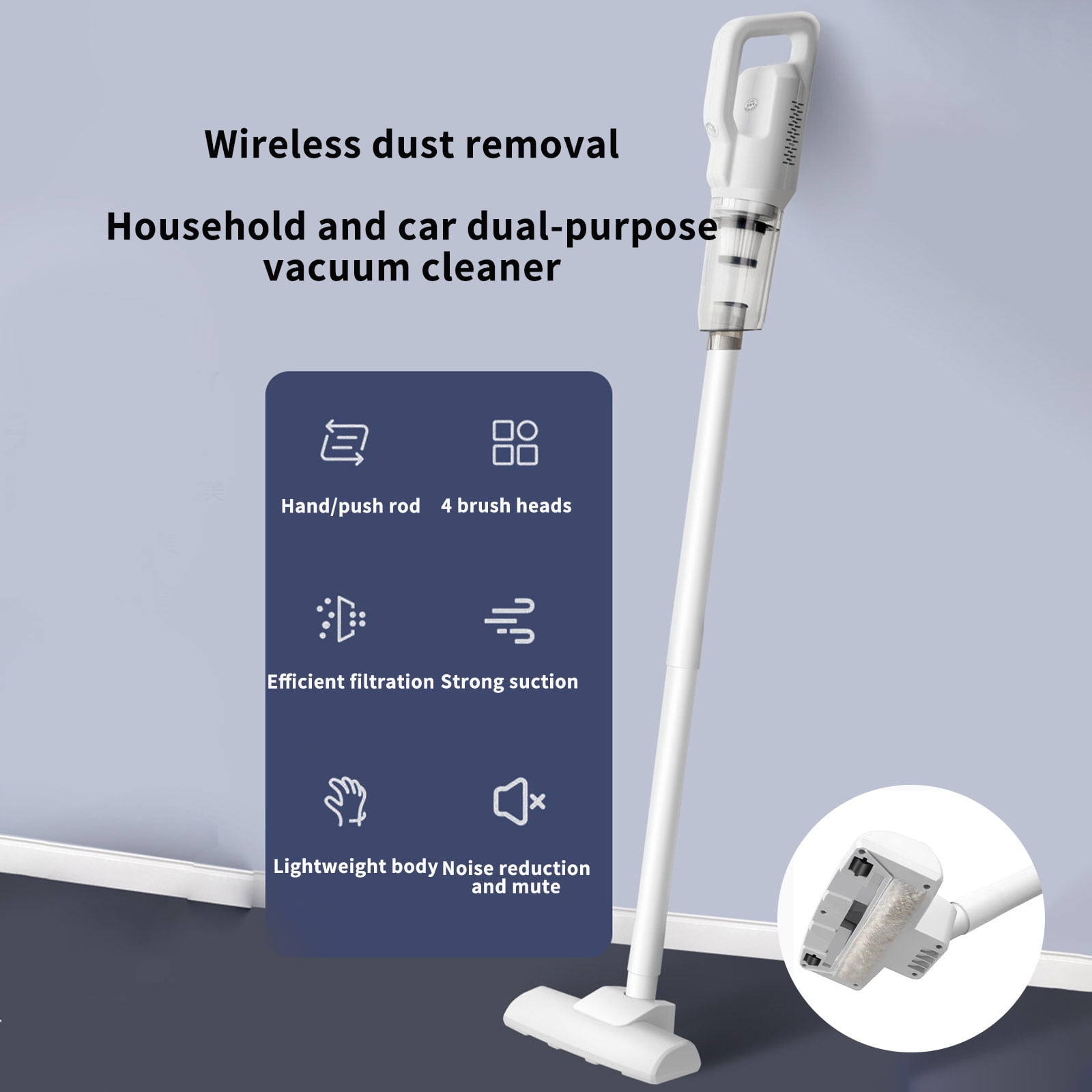Cordless Stick Vacuum Cleaner - 30 Mins Runtime, Lightweight Vacuum for Carpet, Hardwood Floor & Pet Hair （ White ）