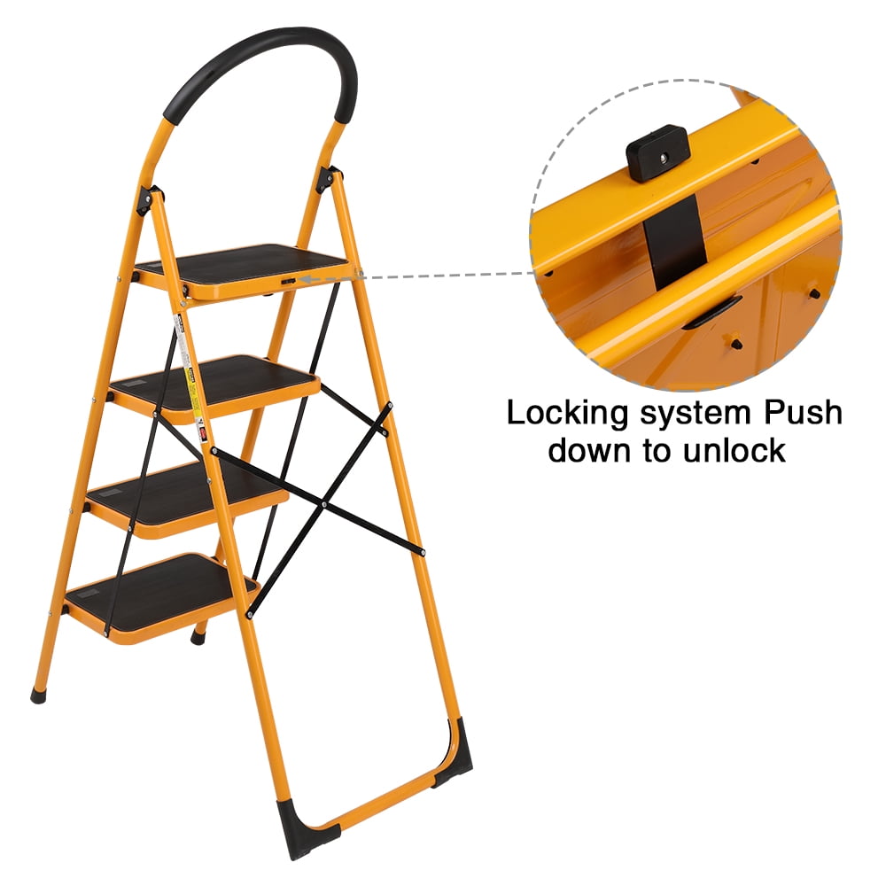 Private Jungle Folding 4 Step Ladder Portable Space Saving Lightweight Ladders with Sturdy Steel and Anti-Slip Wide Pedal, Multi-Use for Household, Market, Office (330 Lb) Private Jungle Folding 4 Step Ladder Portable Space Saving Lightweight Ladders with Sturdy Steel and Anti-Slip Wide Pedal, Multi-Use for Household, Market, Office (330 Lb)