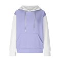 thumbnail image 4 of QATAINLAV Women's Colorblock Hooded Sweatshirt Waffle Knit Drawstring Hoodies Casual Long Sleeve Pullover with Pocket Streetwear Back to College Sales Purple M, 4 of 7