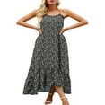 thumbnail image 3 of Women Summer Sleeveless Dress Floral Patterns Ruffled Neckline High-low Hem Cute Dress, 3 of 6