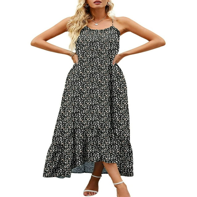 EIMELI Robe d'Été Sans Manches pour Femmes Motifs Floraux Col à Volants Ourlet Haut-Bas Robe Mignonne