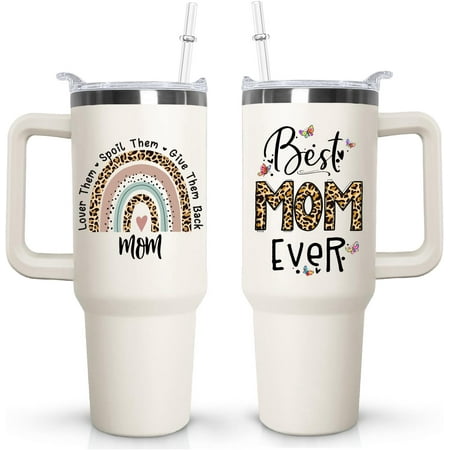 Mama Tumbler with handle Lid and Straw 40 oz Best Mom Ever Vacuum Insulated Travel Coffee Mug CupTumbler Mothers Day Gifts from Daughter Birthday Gifts for Mom