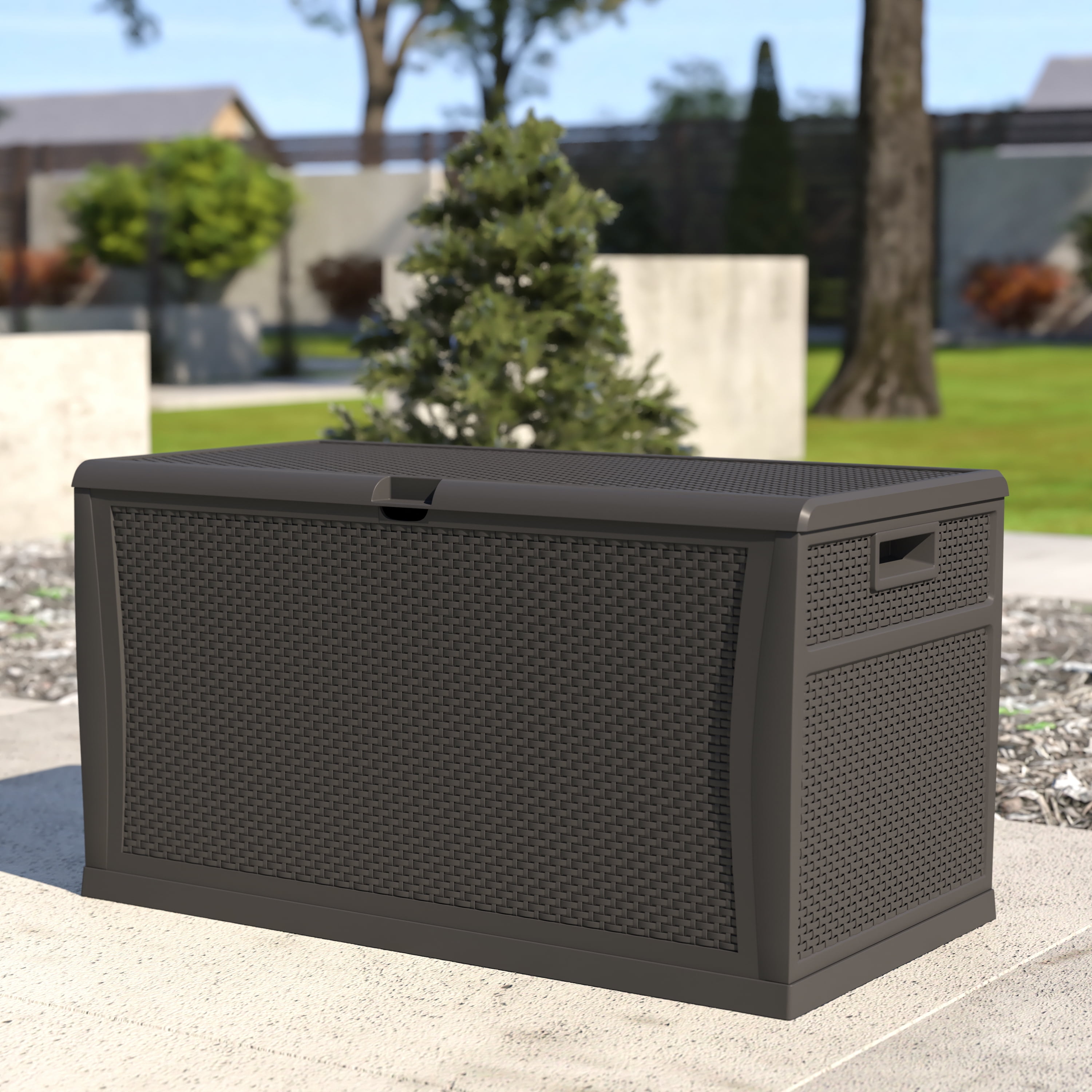 Waterproof Outdoor Storage Container Deck Box and Gar,Grey 120 Gallon Resin Wicker Patio Storage Box 