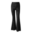 thumbnail image 3 of Musuos Women Velvet Flared Trousers, Solid Color High Waist Wide Leg Long Pants, Stretchy Bell Bottoms for Fall, Winter, 3 of 4