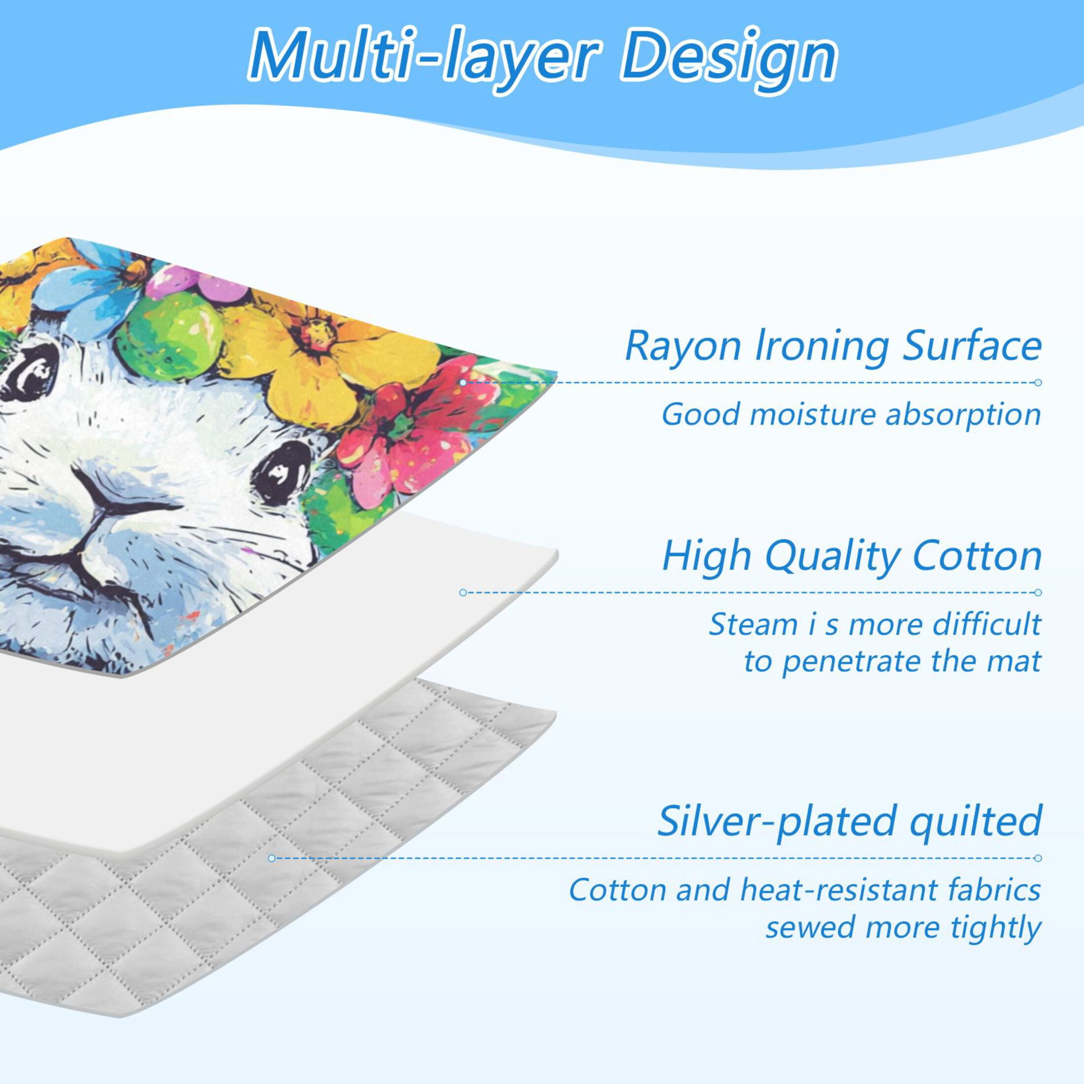 Happy Easter Cartoon Rabbit with Garland Ironing Mat Blanket Portable Travel Ironing Pad Heat Resistant Pad 47.2" x 27.6”