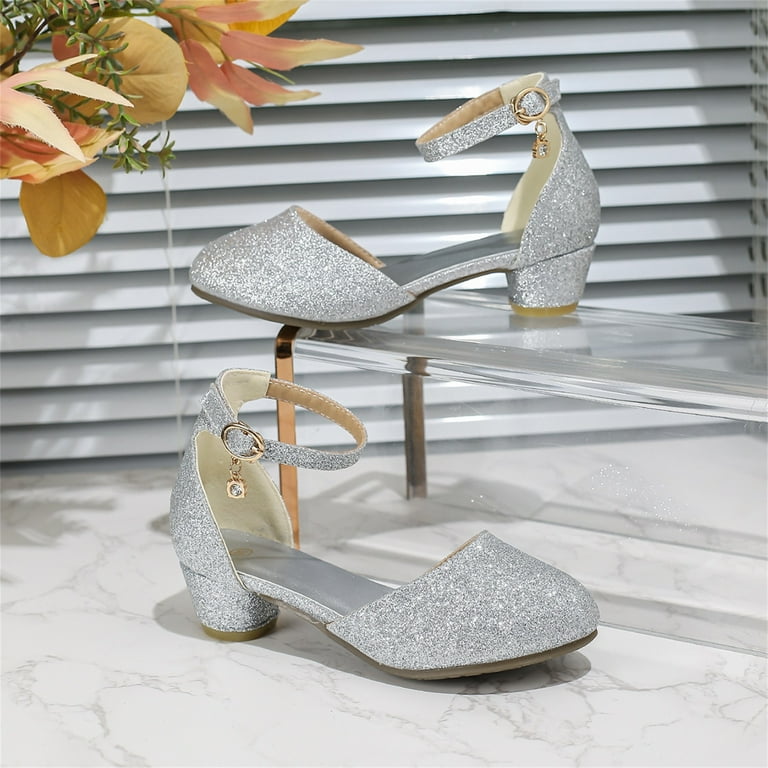 LOVZFMLL Girls Dress Shoes Low Heels Sparkly Classic Mary Jane