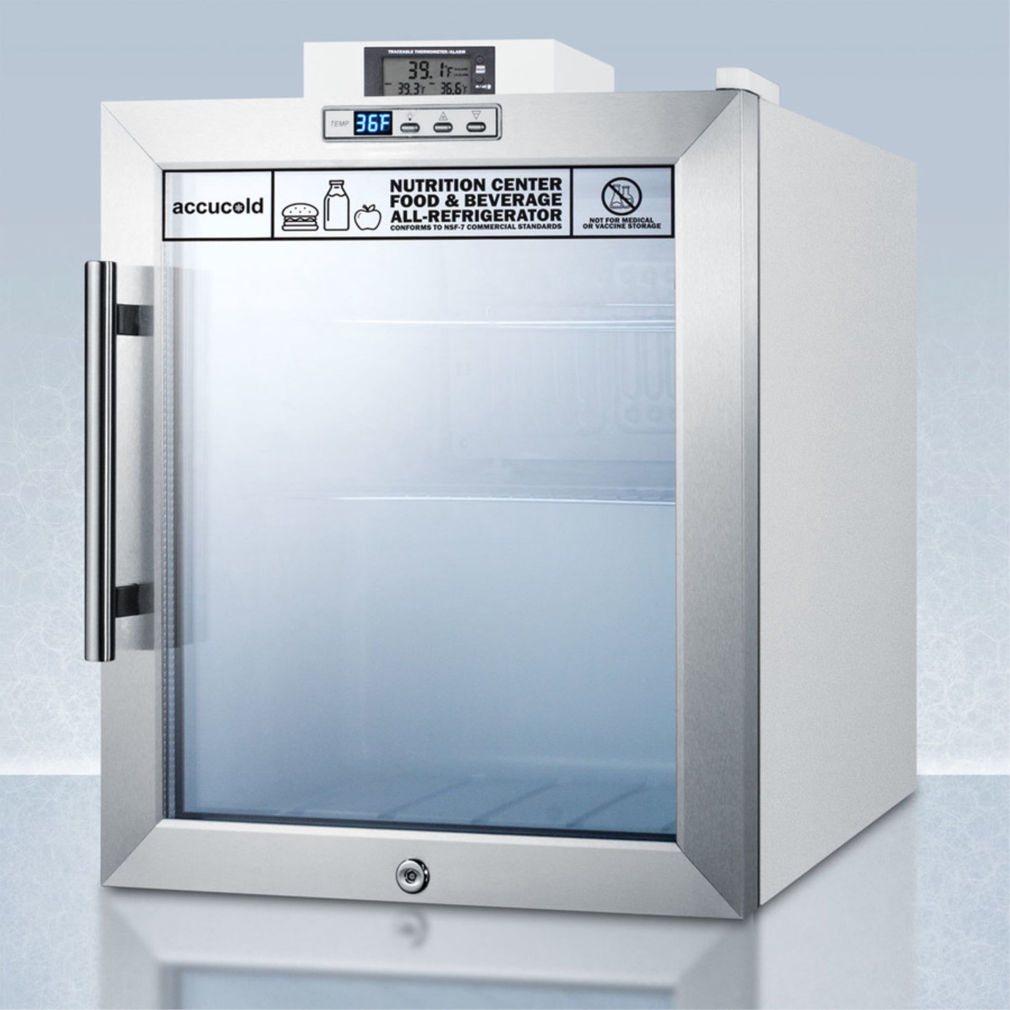 Accucold SCR215LNZ 1.7 cu. ft. Glass Door Nutrition Center All Refrigerator with Alarm & Thermometer