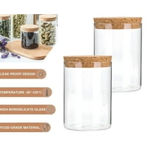 Pantry Organization Containers, 2 Pack 16oz Airtight Glass Jars with Cork Lids for Flour, Sugar, Cereal, Coffee Beans & Tea Storage