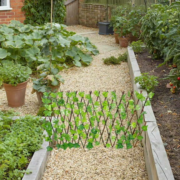 UPGRATOR 1Pcs Wooden Artificial Leaf Fence Privacy Fence Screen for Outdoor Yard 78.7x10.6x1.2in