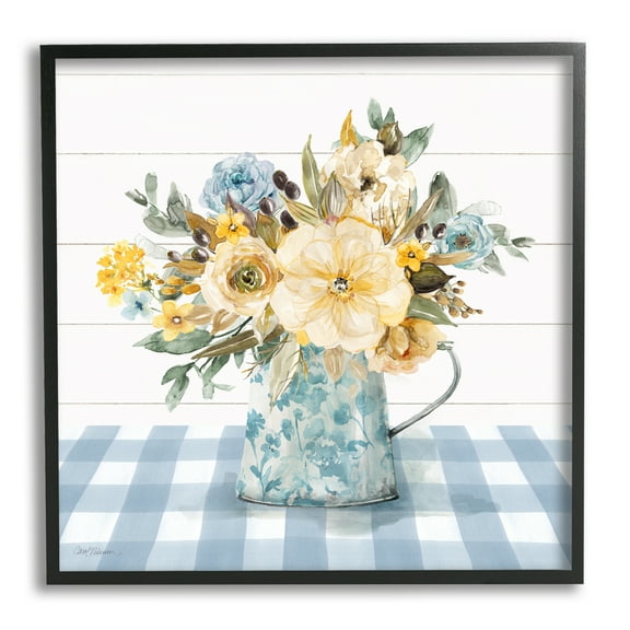 Stupell Industries Country Blooms on Plaid Botanical & Floral Painting Black Framed Art Print Wall Art, 12 x 12