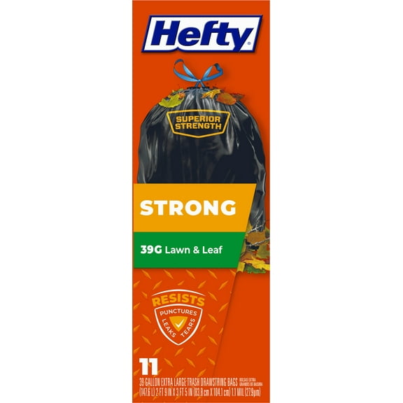 Hefty 39 Gallon (11 count) Extra Large Trash Drawstring Bags (147.6) 2 FT 9 IN X 3 FT 5 IN