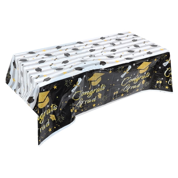 Miangastore Black Fabric Graduation Party Table Cloth Disposable for Decoration 54 x 108 Inches
