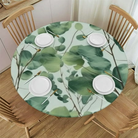 

Xllo0ord Green Leaves Watercolor Floral Fitted Round Tablecloth Waterproof Table Cloth with Elastic Edge Wipe Clean Table Cover for Indoor Outdoor 31 -35